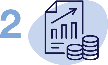 number 2 and chart blue icon