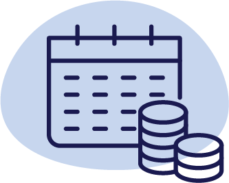 calendar and coins blue icon