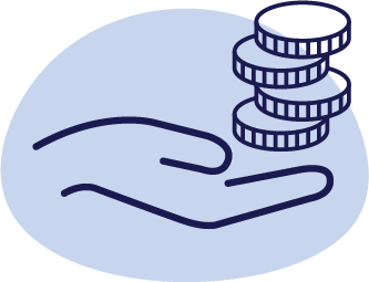 coins in hand blue icon